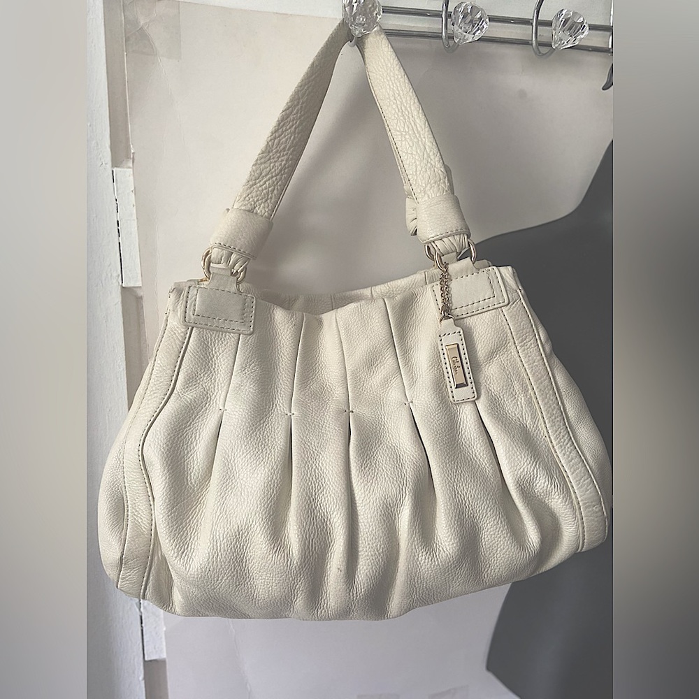 COLE HAAN pleated, pebbled leather shoulder, Satchel